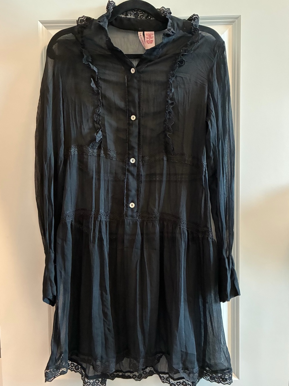 Fire Los Angeles Black Sheer Lace-Trim Long Sleeve Shift Dress